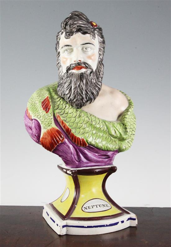 A pearlware bust of Neptune, early 19th century, height 35.5cm